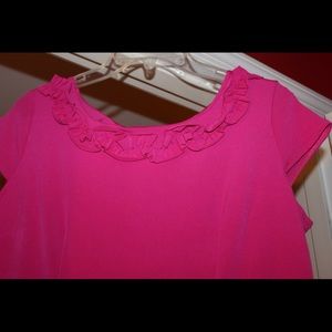 NEVER WORN- NWOT hot pink ruffle neck shift dress- L